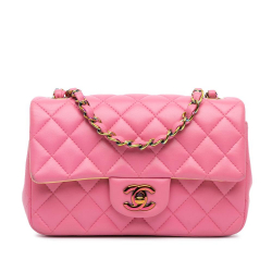 Chanel B Chanel Pink Lambskin Leather Leather Mini Rectangular Classic Lambskin Rainbow Single Flap France