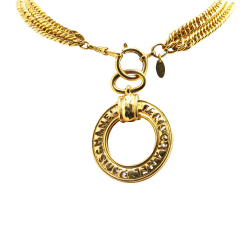 Chanel AB Chanel Gold Gold Plated Metal Logo Loupe Magnifying Glass Pendant Necklace France