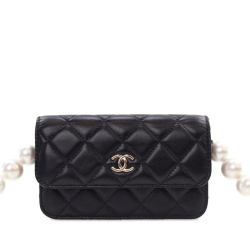 Chanel AB Chanel Black Calf Leather Quilted skin Maxi Pearls Clutch With Chain Italy