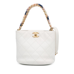 Chanel AB Chanel White Caviar Leather Leather CC Quilted Caviar Chain Scarf Handle Bucket Bag Italy