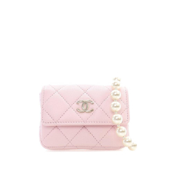 Chanel AB Chanel Pink Light Pink Lambskin Leather Leather Quilted Lambskin Pearl Chain Belt Bag Italy