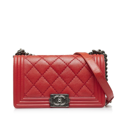 Chanel AB Chanel Red Calf Leather Small skin Double Stitch Boy Flap Italy