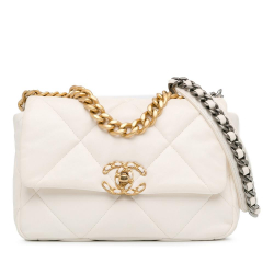 Chanel B Chanel White Off White Lambskin Leather Leather Medium Lambskin 19 Flap Italy