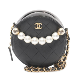 Chanel AB Chanel Black Lambskin Leather Leather Lambskin Pearl Round Clutch On Chain Italy