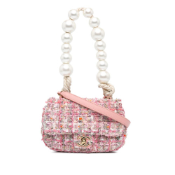 Chanel AB Chanel Pink Tweed Fabric Mini Pearl Top Handle Flap Italy