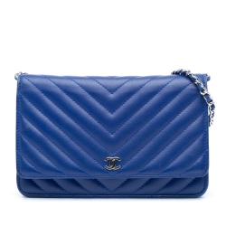 Chanel B Chanel Blue Lambskin Leather Leather Lambskin Chevron Trendy Wallet On Chain Italy