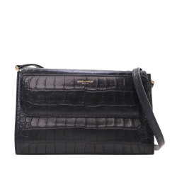 Saint Laurent AB Saint Laurent Black Calf Leather Croc Embossed skin Catherine Crossbody France