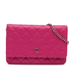 Chanel B Chanel Pink Lambskin Leather Leather Classic Lambskin Wallet on Chain Italy