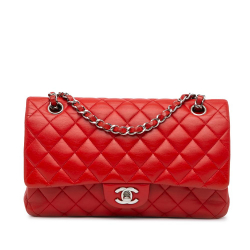 Chanel B Chanel Red Lambskin Leather Leather Medium Classic Lambskin Double Flap France