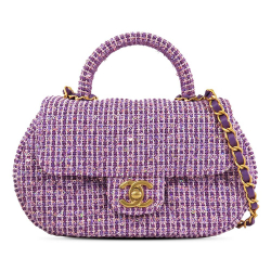 Chanel AB Chanel Purple Tweed Fabric CC Quilted Top Handle Flap Italy