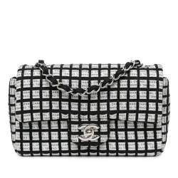 Chanel B Chanel White Off White with Black Tweed Fabric Mini Rectangular Classic Ribbon Double Flap France