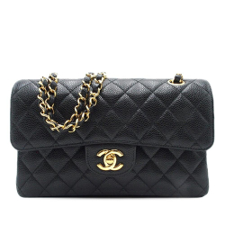 Chanel B Chanel Black Caviar Leather Leather Small Classic Caviar Double Flap France