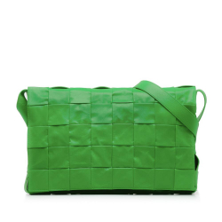 Bottega Veneta AB Bottega Veneta Green Nappa Leather Leather Maxi Nappa Intrecciato Cassette Crossbody Italy