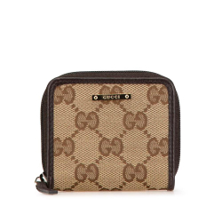 Gucci B Gucci Brown Beige Canvas Fabric GG Coin Pouch Italy