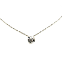 Chanel AB Chanel Silver 18K White Gold Metal Camellia Diamond Pendant Necklace France