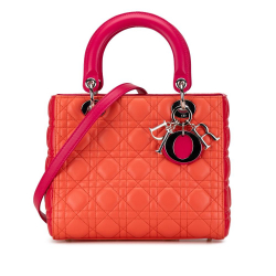 Christian Dior B Dior Orange Lambskin Leather Leather Medium Bicolor Lambskin Cannage Lady Dior Italy