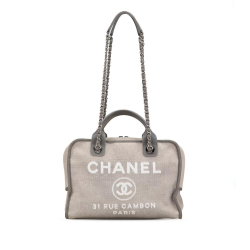 Chanel B Chanel Gray Canvas Fabric Large Deauville Bowling Satchel Italy