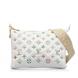 Louis Vuitton B Louis Vuitton White Lambskin Leather Leather Monogram Garden Coussin PM Italy