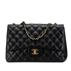 Chanel B Chanel Black Lambskin Leather Leather Jumbo Classic Lambskin Single Flap Italy