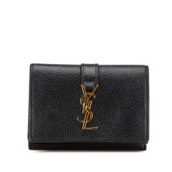 Saint Laurent B Saint Laurent Black Calf Leather Monogram Trifold Wallet Italy