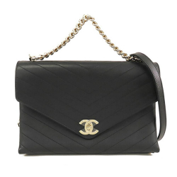 Chanel B Chanel Black Lambskin Leather Leather Medium Lambskin Coco Chevron Envelope Flap Italy