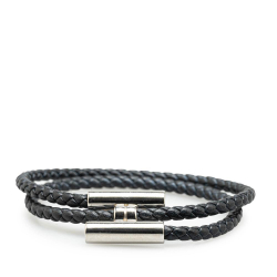 Hermès B Hermès Black Calf Leather Tournis Tresse Bracelet Italy