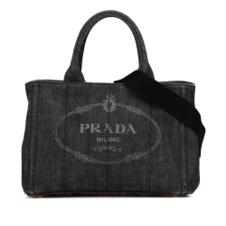 Prada B Prada Gray Dark Gray Denim Fabric Small Canapa Logo Satchel India