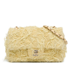 Chanel AB Chanel Yellow Light Yellow Tweed Fabric Mini Rectangular Classic Fringed Single Flap France