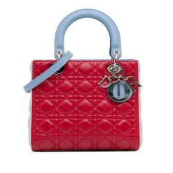 Christian Dior B Dior Red Lambskin Leather Leather Medium Tricolor Lambskin Cannage Lady Dior Italy