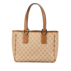 Gucci AB Gucci Brown Beige Canvas Fabric GG Tote Italy