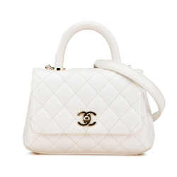 Chanel AB Chanel White Ivory Caviar Leather Leather Extra Mini Caviar Coco Top Handle Bag Italy