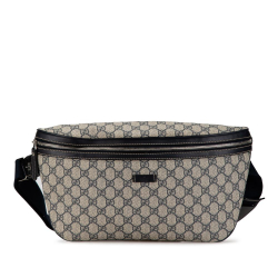 Gucci B Gucci Brown Beige with Black Coated Canvas Fabric GG Supreme Belt Bag Italy