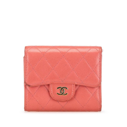 Chanel B Chanel Pink Salmon Caviar Leather Leather CC Quilted Caviar Trifold Wallet Italy