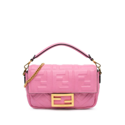 Fendi B Fendi Pink Calf Leather Mini Zucca Embossed Baguette Satchel Italy