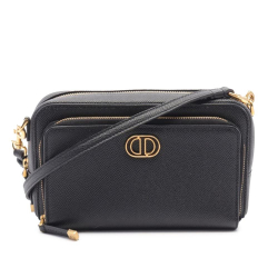 Christian Dior B Dior Black Calf Leather Grained skin Caro Double Pouch Italy