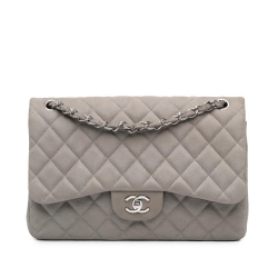 Chanel B Chanel Gray Light Gray Caviar Leather Leather Jumbo Classic Caviar Double Flap Italy