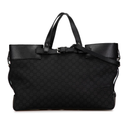 Gucci AB Gucci Black Canvas Fabric GG Buckle Satchel Italy