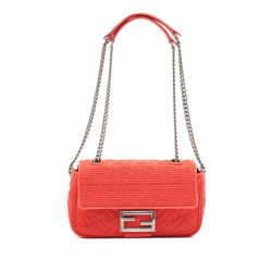 Fendi B Fendi Red Canvas Fabric Zucca Chain Midi Baguette Italy