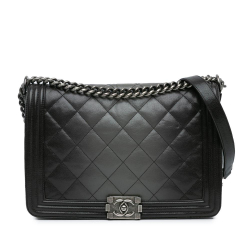 Chanel B Chanel Gray Charcoal Goatskin Leather New Medium Quilted Ombre Boy Flap Italy