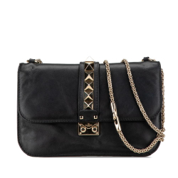 Valentino B Valentino Black Calf Leather Medium Rockstud Glam Lock Crossbody Italy