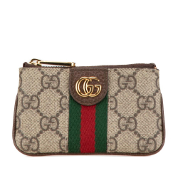 Gucci AB Gucci Brown Beige Coated Canvas Fabric GG Supreme Ophidia Coin Pouch Italy