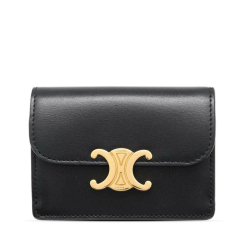 Celine B Celine Black Calf Leather Triomphe skin Card Holder France