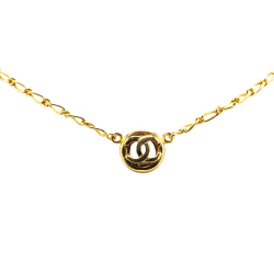 Chanel AB Chanel Gold Gold Plated Metal CC Round Pendant Necklace France