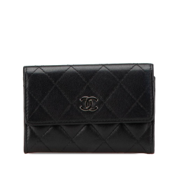 Chanel B Chanel Black Lambskin Leather Leather CC Quilted Lambskin Card Holder Italy