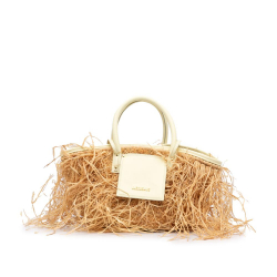 Jacquemus AB Jacquemus Brown Beige with White Ivory Raffia Natural Material Le Panier Soleil Satchel Morocco