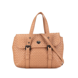 Bottega Veneta B Bottega Veneta Brown Nude Calf Leather Intrecciato Flap Satchel Italy