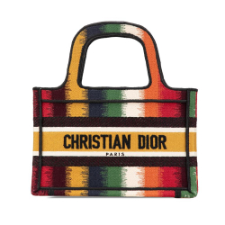 Christian Dior B Dior Yellow Canvas Fabric Mini D Stripes Book Tote Italy