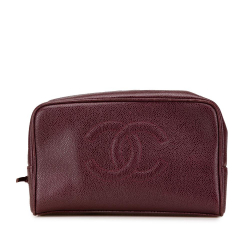 Chanel B Chanel Red Burgundy Caviar Leather Leather CC Caviar Pouch Italy