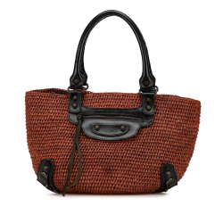 Balenciaga B Balenciaga Brown Straw Natural Material Raffia Motocross Classic Panier Basket Tote Italy