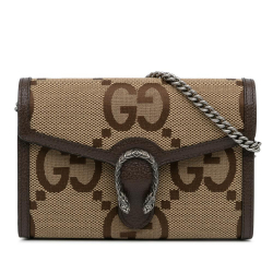 Gucci AB Gucci Brown Canvas Fabric Mini Jumbo GG Dionysus Wallet on Chain Italy